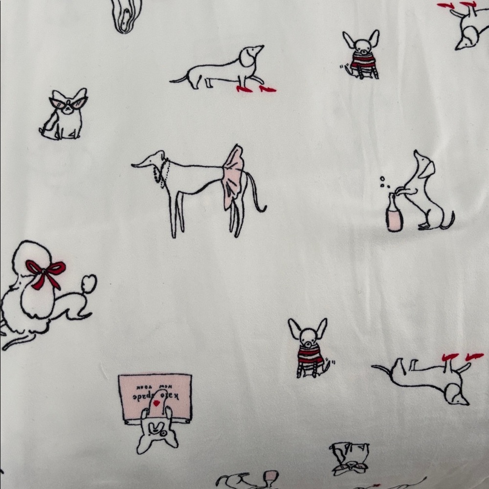 NWT Kate Spade Dog Print Long Sleeve Pajamas Cream, Black and Red Size XL Preppy - Picture 9 of 14
